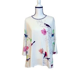 Elie Tahari Cotton Top with Birds Print.